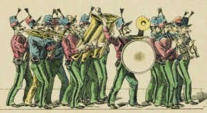 Fanfare bigophonique de l'Armée du Chahut des étudiants parisiens à la Mi-Carême à Paris 1894.